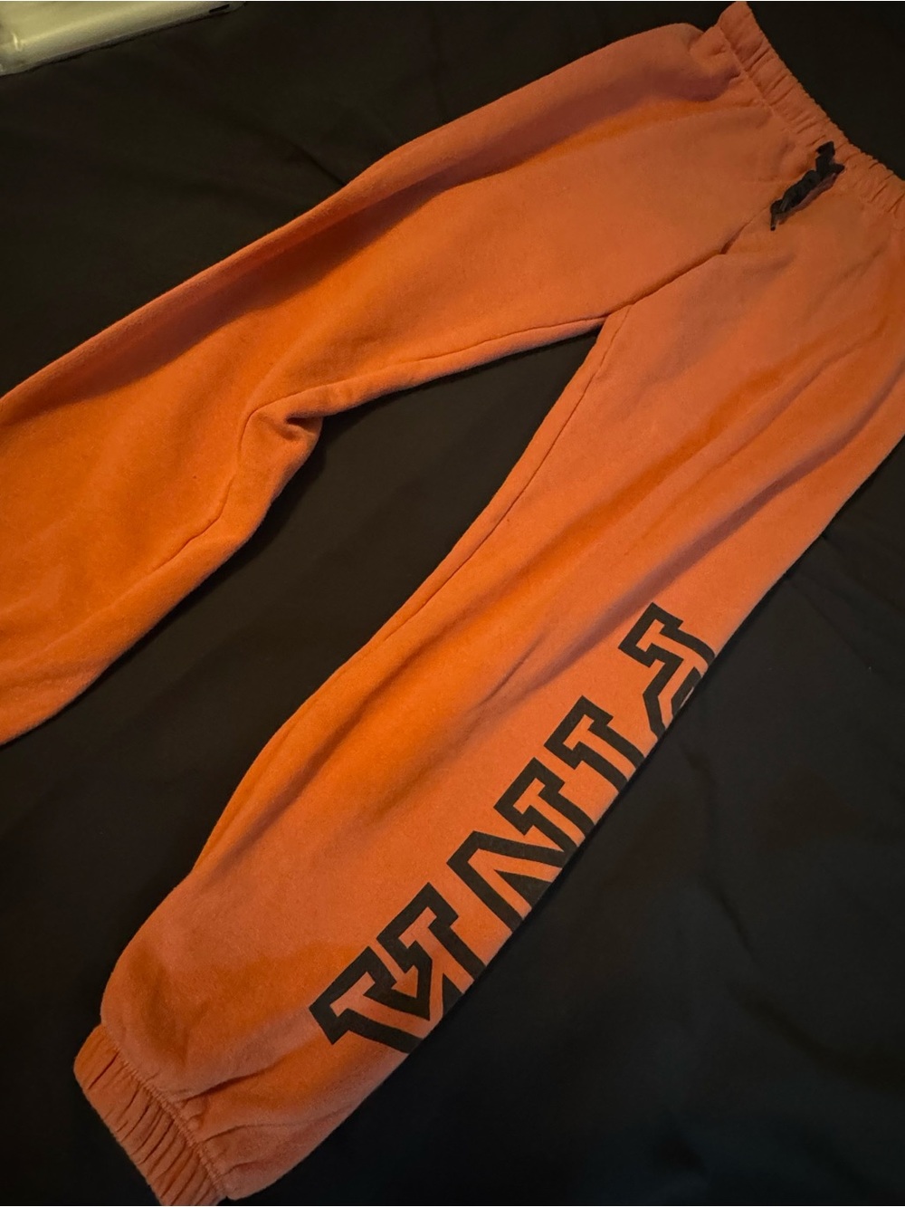 PINK Victoria's Secret Rust Orange Sweatpants with Black PINK Logo - Picture 4 of 6